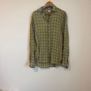 Culturata Roma Yellow Blue Italian Linen Classic Fit Shirt Men's Size Medium